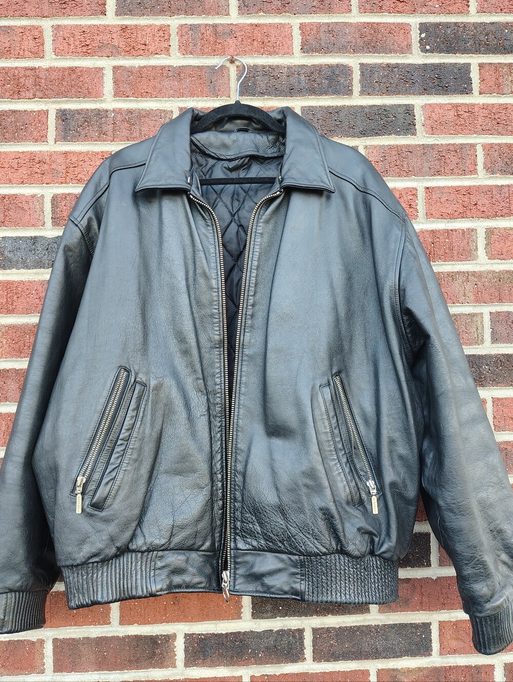 Vintage Hugo Boss Black Leather Bomber Jacket Quilted Lined - Size XXXL